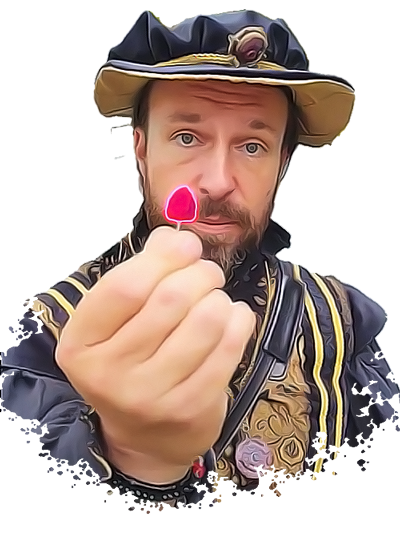 a man holding up a pink, rosebud shaped gemstone